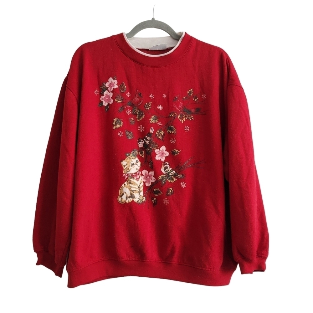 VTG Basic Editions Layered Kitten Christmas‎ Pullover Crewneck Sweatshirt